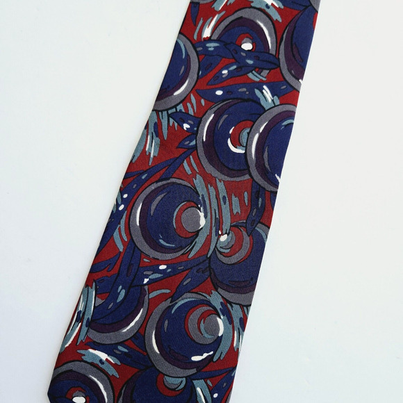 Vintage Christian Dior Silk Tie Red Blue Abstract Bold Maximalist Luxury Italy - Picture 10 of 10